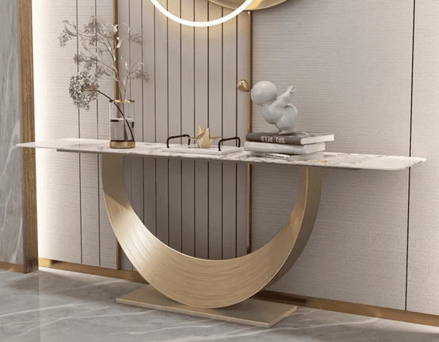 Marble console table with gold stainless steel legs