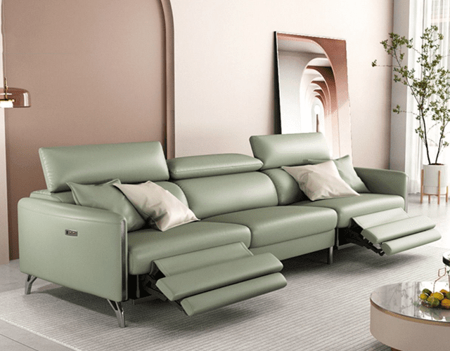 Cora Recliner Leather Lounge - Moss Green image