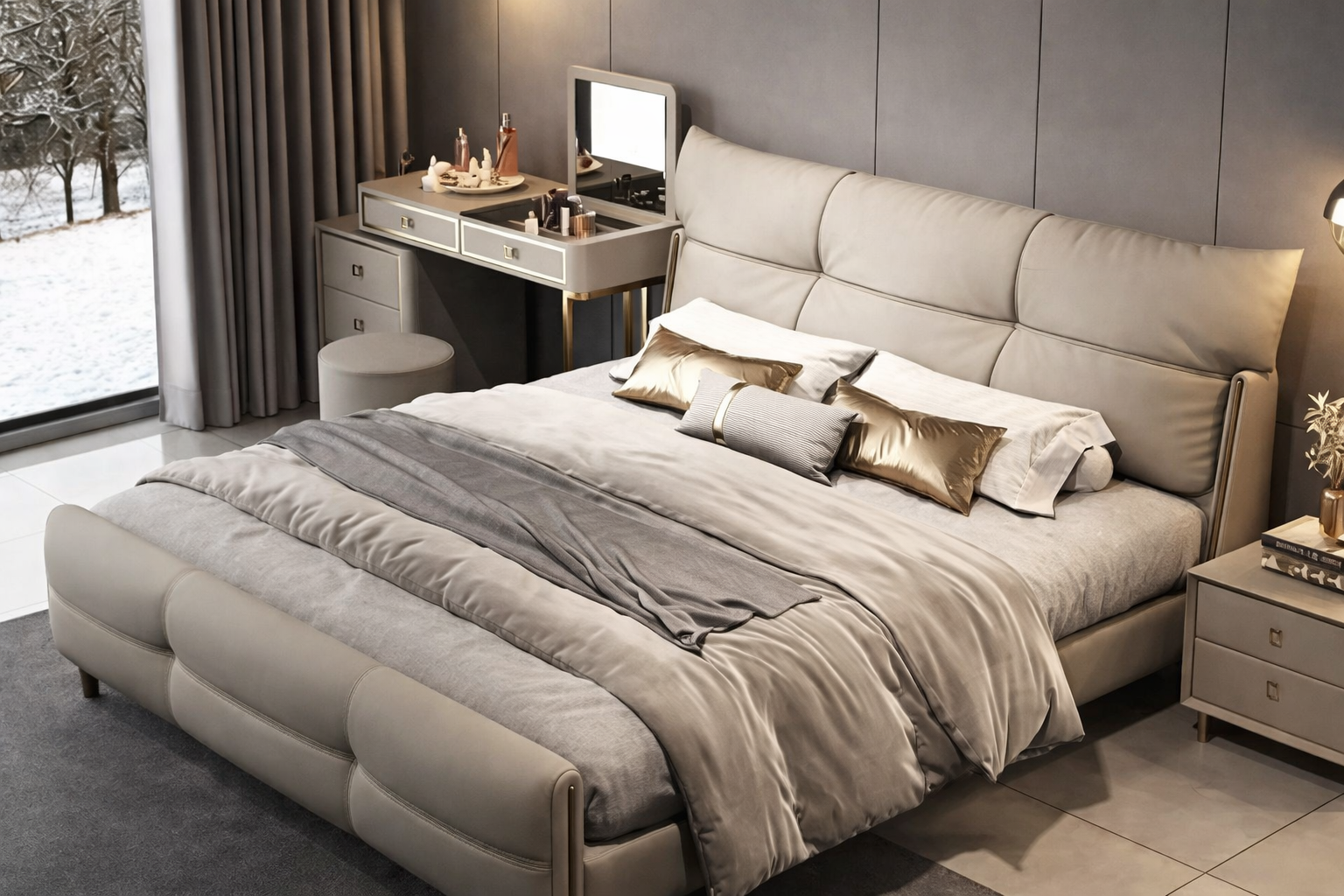 BOMMA King/Queen/Double Leather Bed Frame