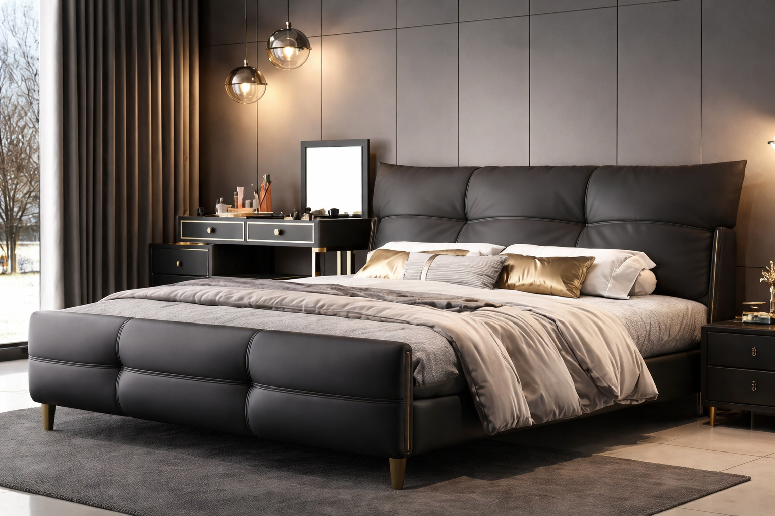BOMMA King/Queen/Double Leather Bed Frame