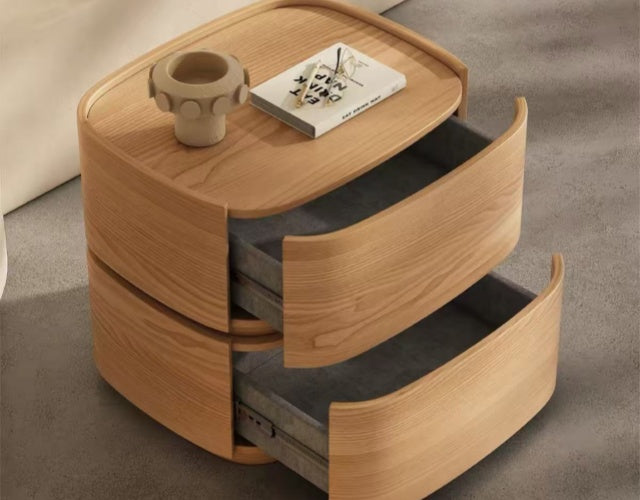 ELLIS Wood Bedside Table Curved with Drawers