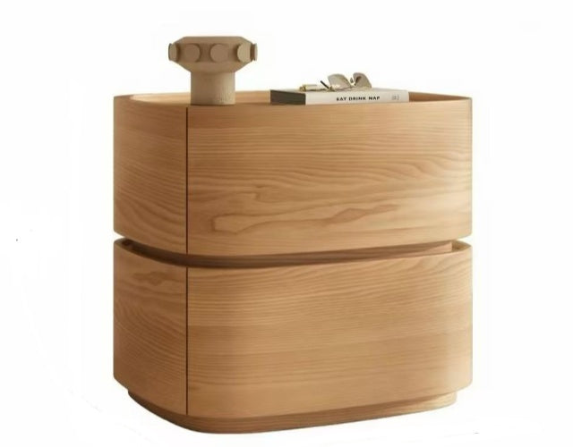 ELLIS Wood Bedside Table Curved with Drawers