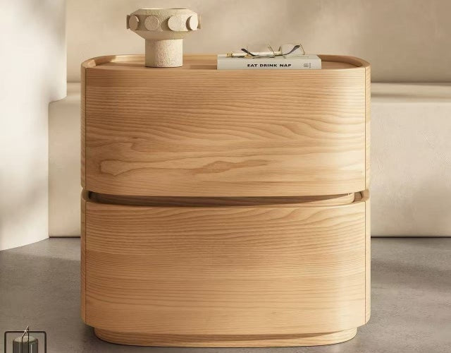 ELLIS Wood Bedside Table Curved with Drawers