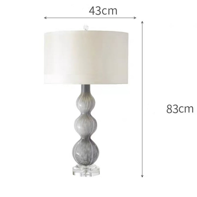 MURANO Large Art Glass Gourd Table Lamp – Mist Grey & Crystal