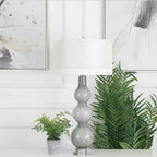 MURANO Large Art Glass Gourd Table Lamp – Mist Grey & Crystal