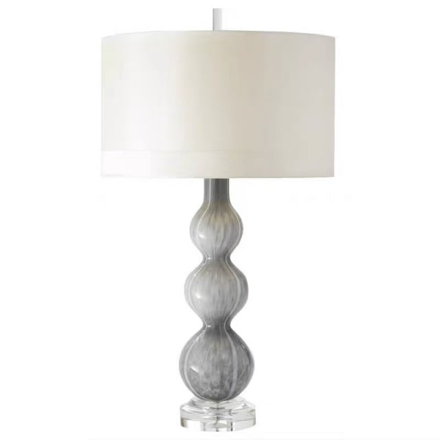 MURANO Large Art Glass Gourd Table Lamp – Mist Grey & Crystal