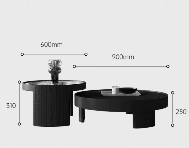 NOIR Orbit Black Wood Coffee Table Set