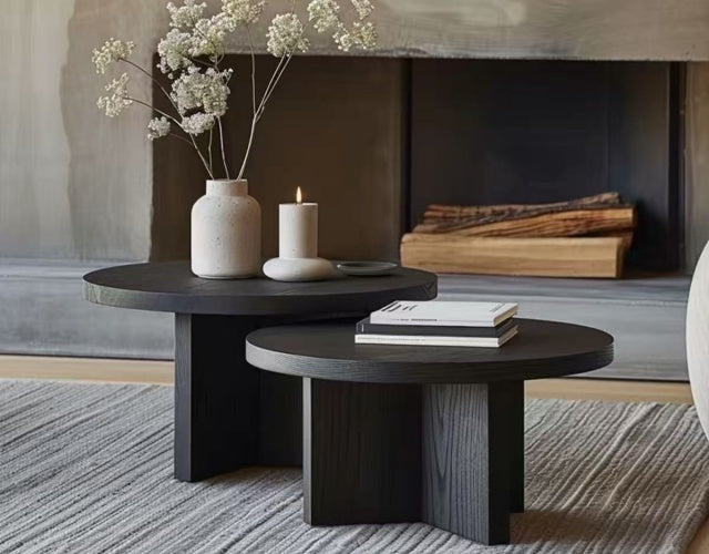 SOREN Nesting Coffee Table Set – Black Pine Wood