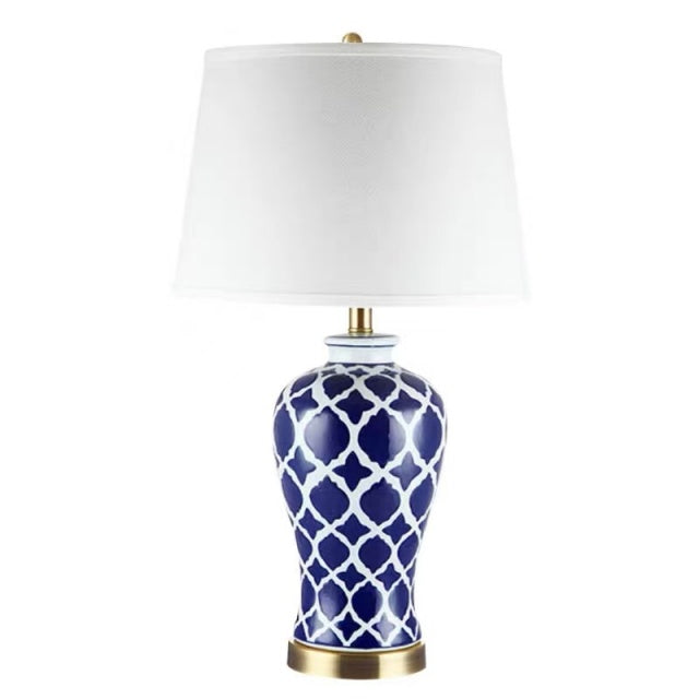 VALENCIA Lattice Ceramic Table Lamp – Navy Blue & White