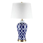 VALENCIA Lattice Ceramic Table Lamp – Navy Blue & White