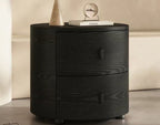 VELA Round Wood Bedside Table with Drawers