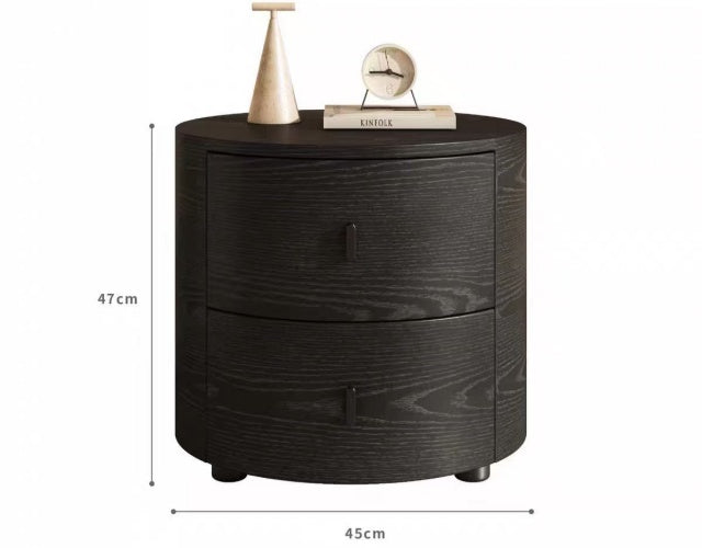 VELA Round Wood Bedside Table with Drawers