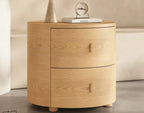 VELA Round Wood Bedside Table with Drawers