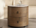 VELA Round Wood Bedside Table with Drawers