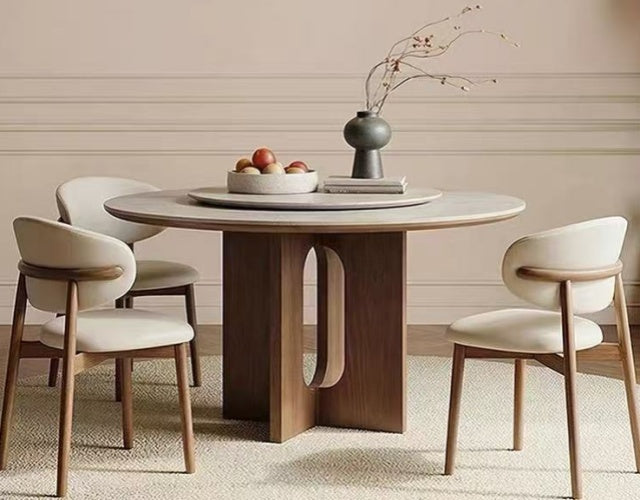 VERONA Travertine Round Wood Dining Table
