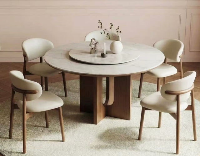 VERONA Travertine Round Wood Dining Table