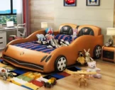 orange kid racing car leather king bed