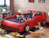 red kid racing car leather king bed