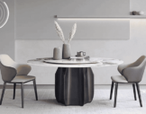 Husdon Round Marble Dining Table with Timber Base